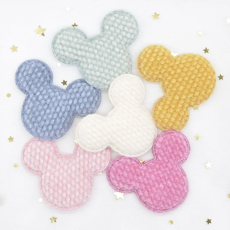 12pcs/lot Soft Plush Fabric Mouse Head Applique for Clothing Hat Sewing Supplies Patches DIY Hair Band Clips Bow Accessories