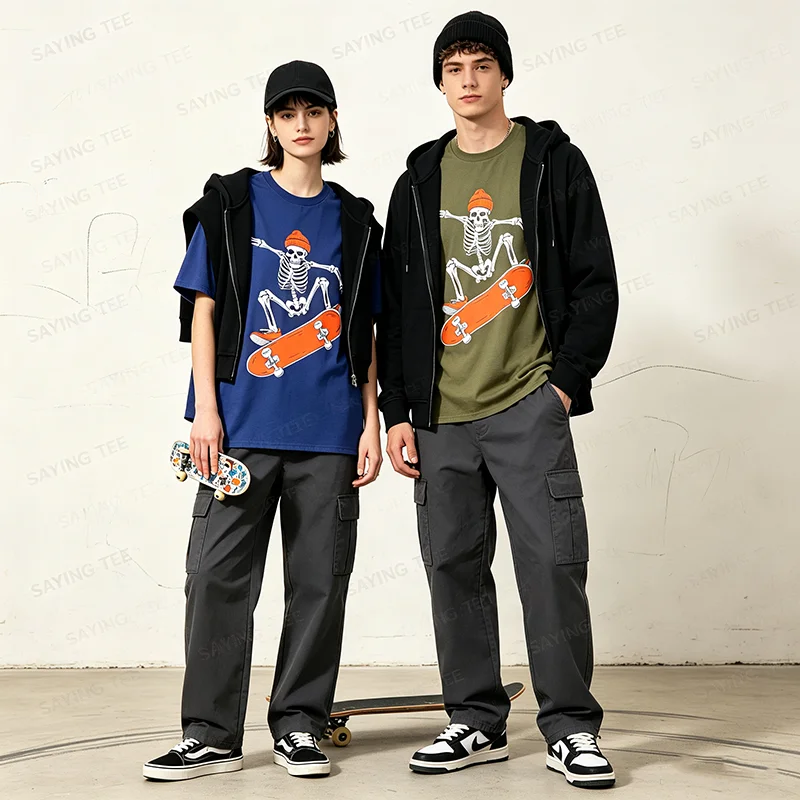 Skateboard-Skelett auf Skateboard Halloween Skater T-Shirt Y2k Skateboarder Grafik-Bekleidung Outdoor-Kleidung Mode-T-Shirt – Detail 6