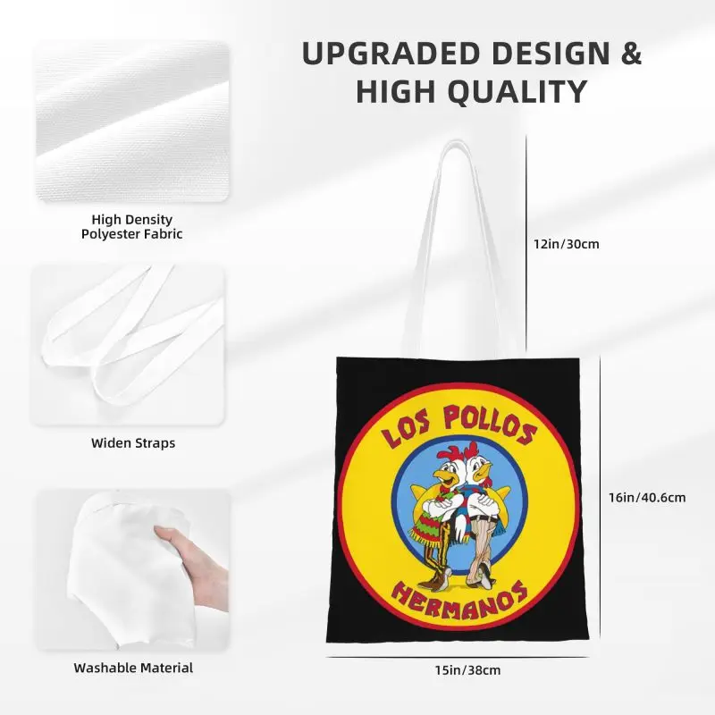 Bolso de mano de lona con estampado de Los Pollos Hermanos para mujer, bolsa de mano de lona personalizada para compras de comestibles