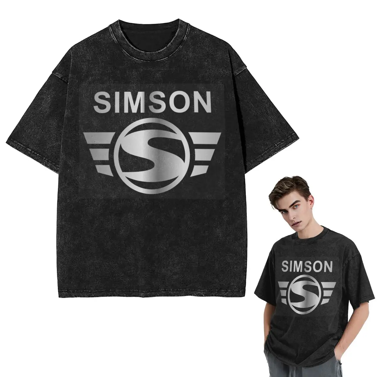 

Streetwear T-Shirts Vintage Simson Washed T Shirt Short Sleeve Hip Hop T-Shirt Tops Tees for Men Women