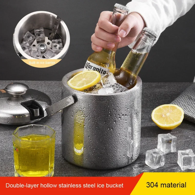 Geetest 304  Stainless Steel Ice Bucket Portable Double Wall Insulated with Lid Hotel Champagne Whiskey Beverage Beer Tools