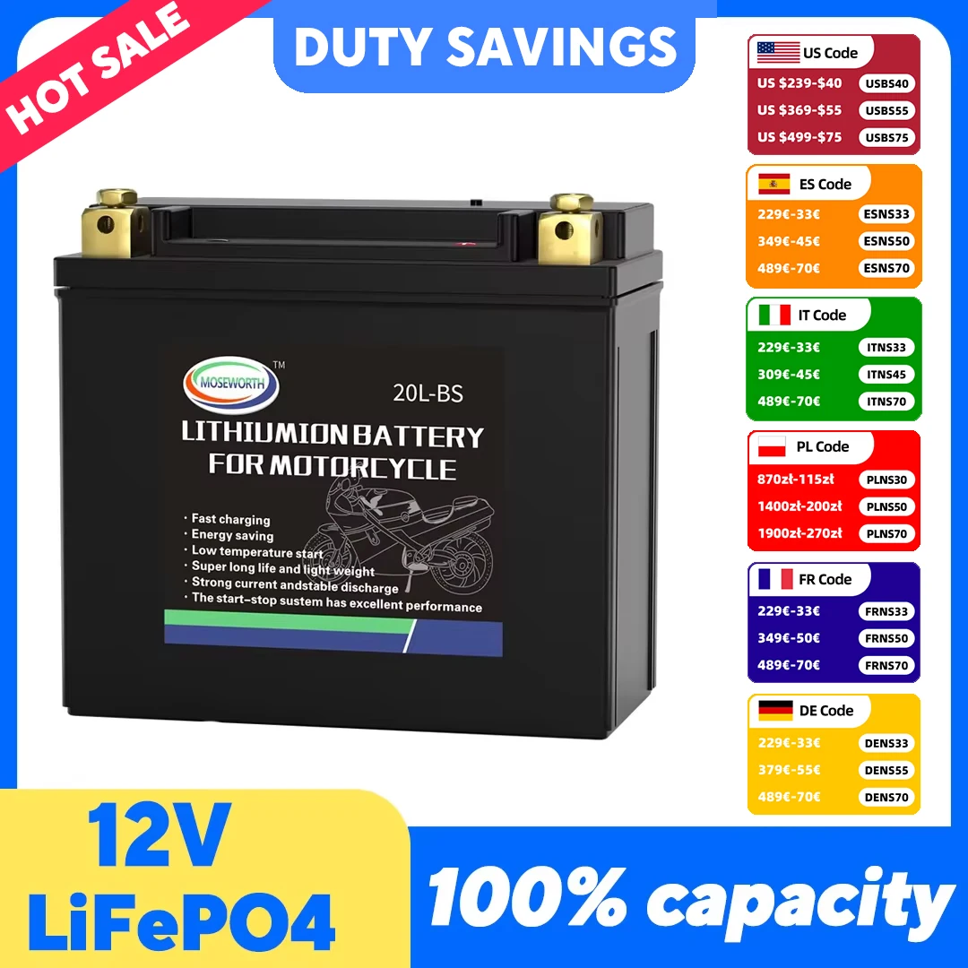20L-BS 12V 12Ah Motorrad LiFePO4 Batterie CCA620 Lithium-Eisenphosphat Batterie mit BMS für ATV UTV Roller Schneemobil