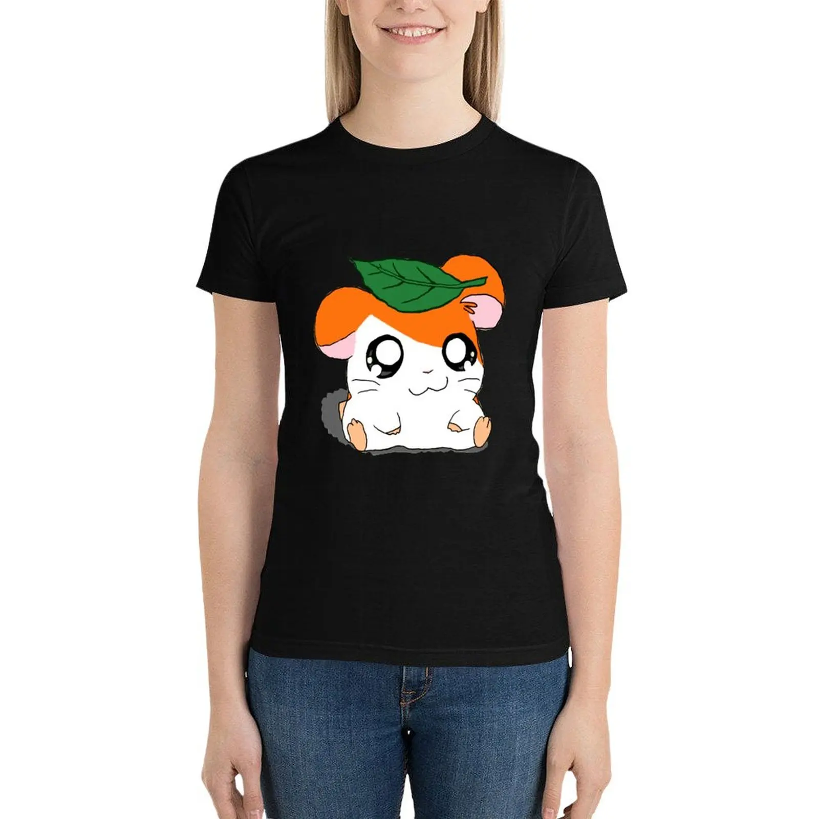 

Hamtaro with Leaf T-Shirt funny female hippie clothes Top Women