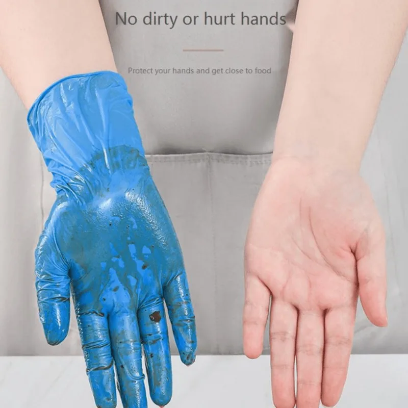 10/30/40/60PCS Disposable Blue Nitrile Gloves Household Cleaning Gloves Food Grade Waterproof Dishwashing Glove