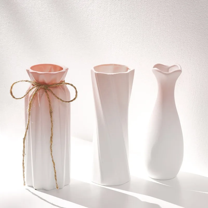 Pink Gradient Flower Vase Modern Desktop Ornament Decorative Container for Dried‑flower Home Tabletop Decor