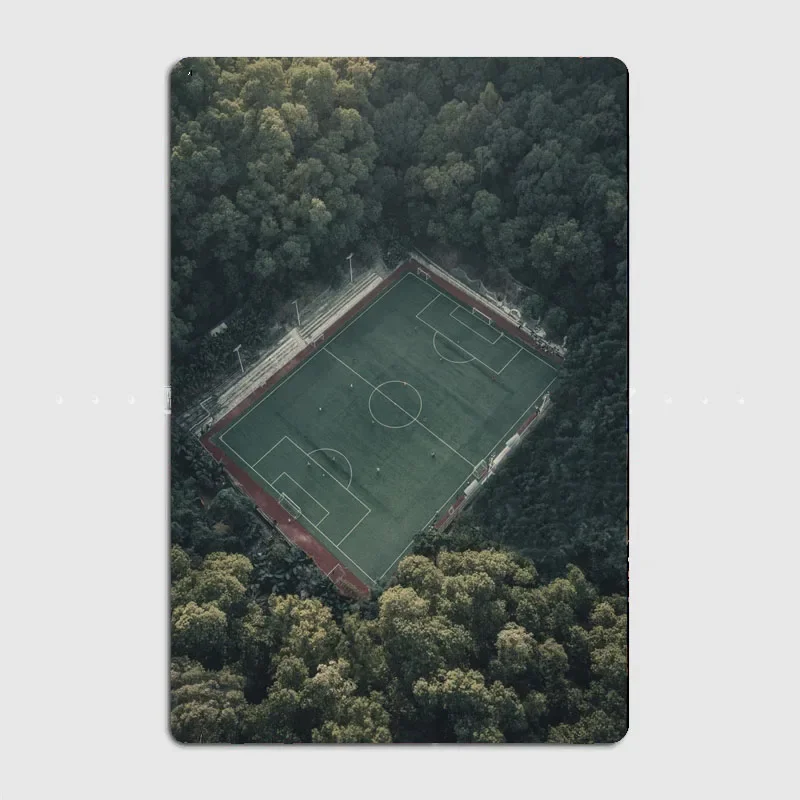 Football Pitch in Forest  Artistic Panel Decoration Featuring Vintage Characters and Scenery for Home and Bar Wall Decor