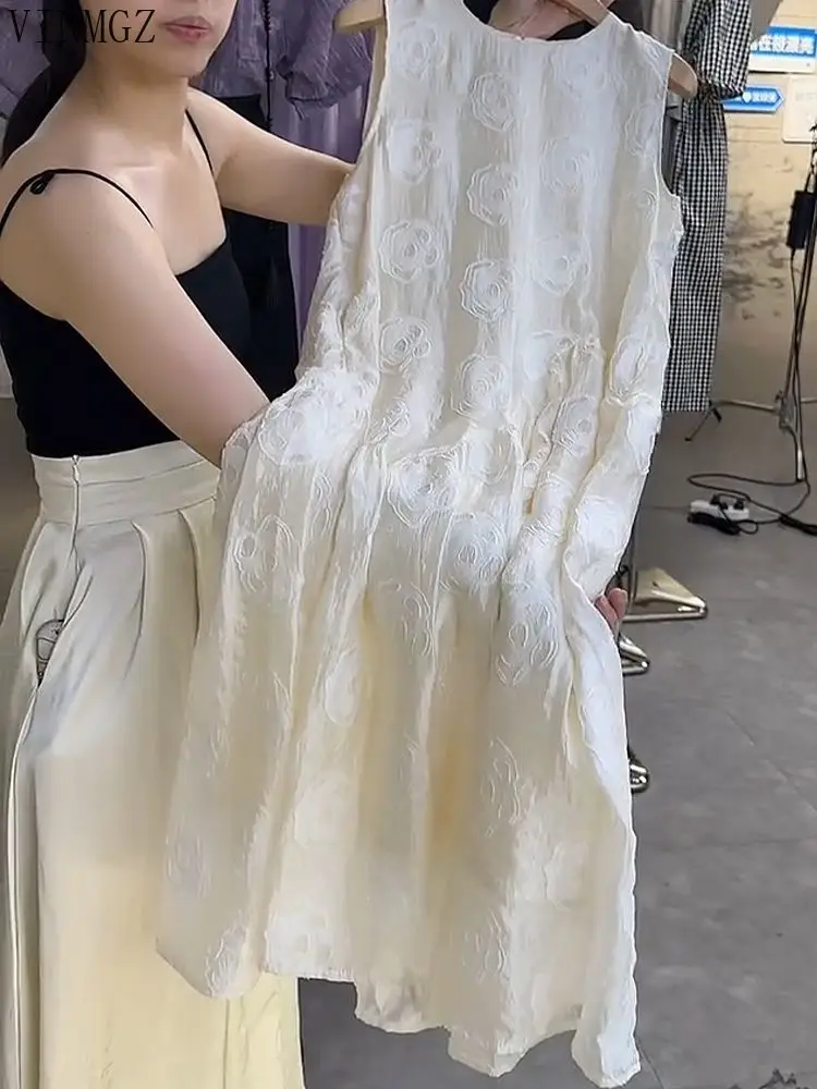 Gonna gilet ampia in stile straniero da donna con taglio tridimensionale francese senza maniche a fiori