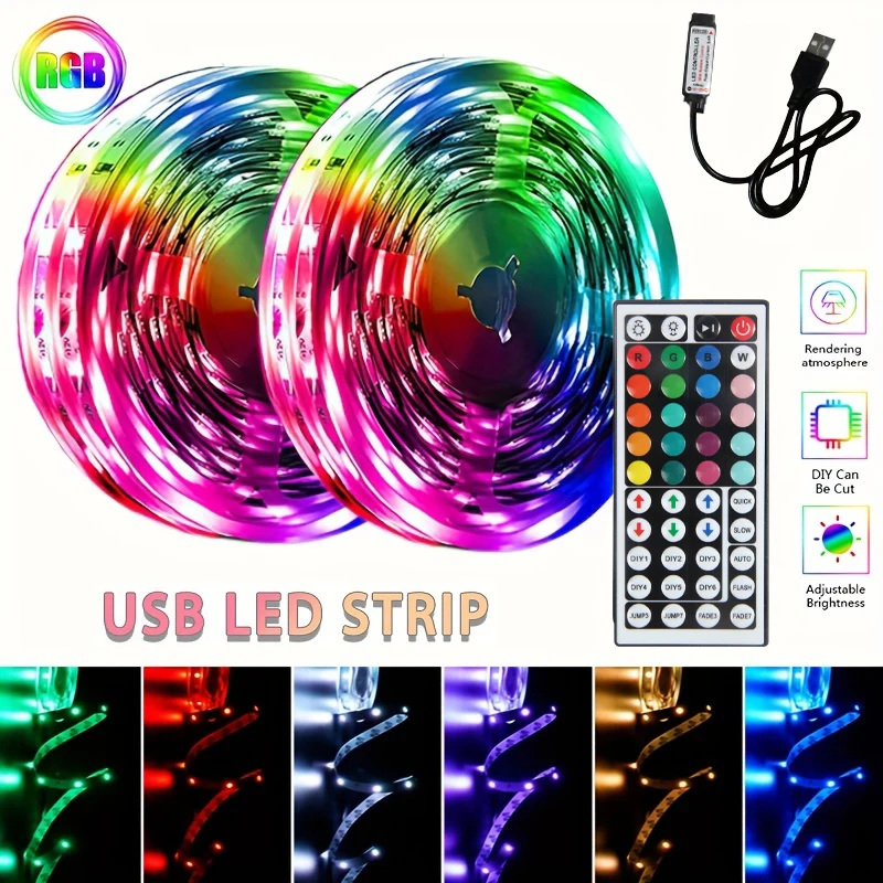 赤外線制御付きLEDストリップライト,USB照明,部屋の装飾,クリスマスパーティー,24キー,3535 rgb,dc5v