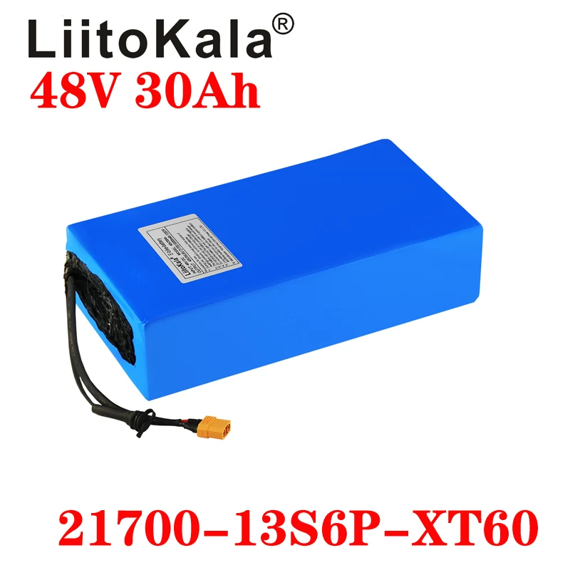 LiitoKala 48V 30Ah 21700 5000mah 13S6P Lithium ion battery Scooter Battery 48v 30ah Electric Bike Battery XT60 48V5A charger