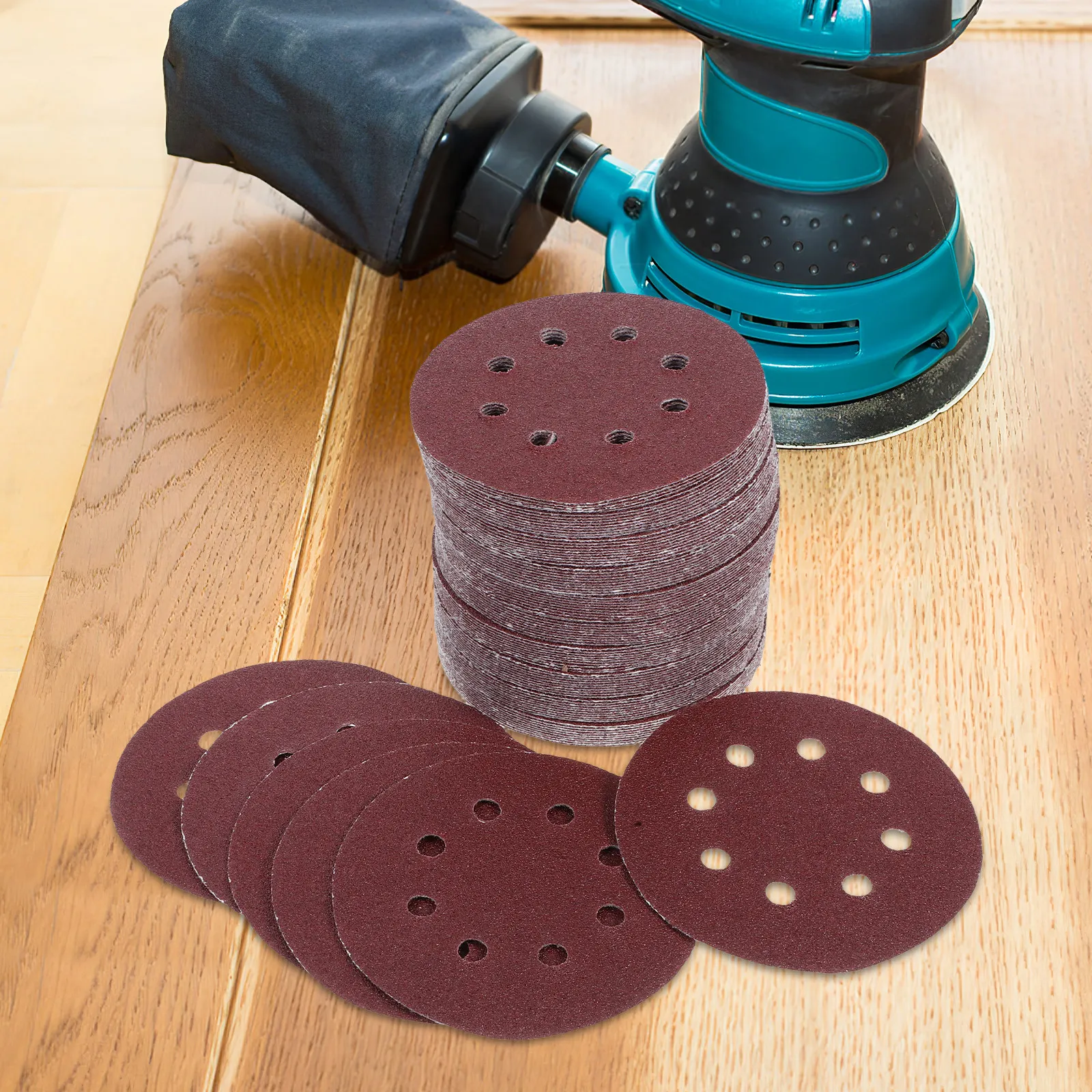 

100 шт. шлифовальных дисков с зернистостью 60, 5 дюймов, 8 отверстий, для орбитальной шлифовальной машины по гипсокартону