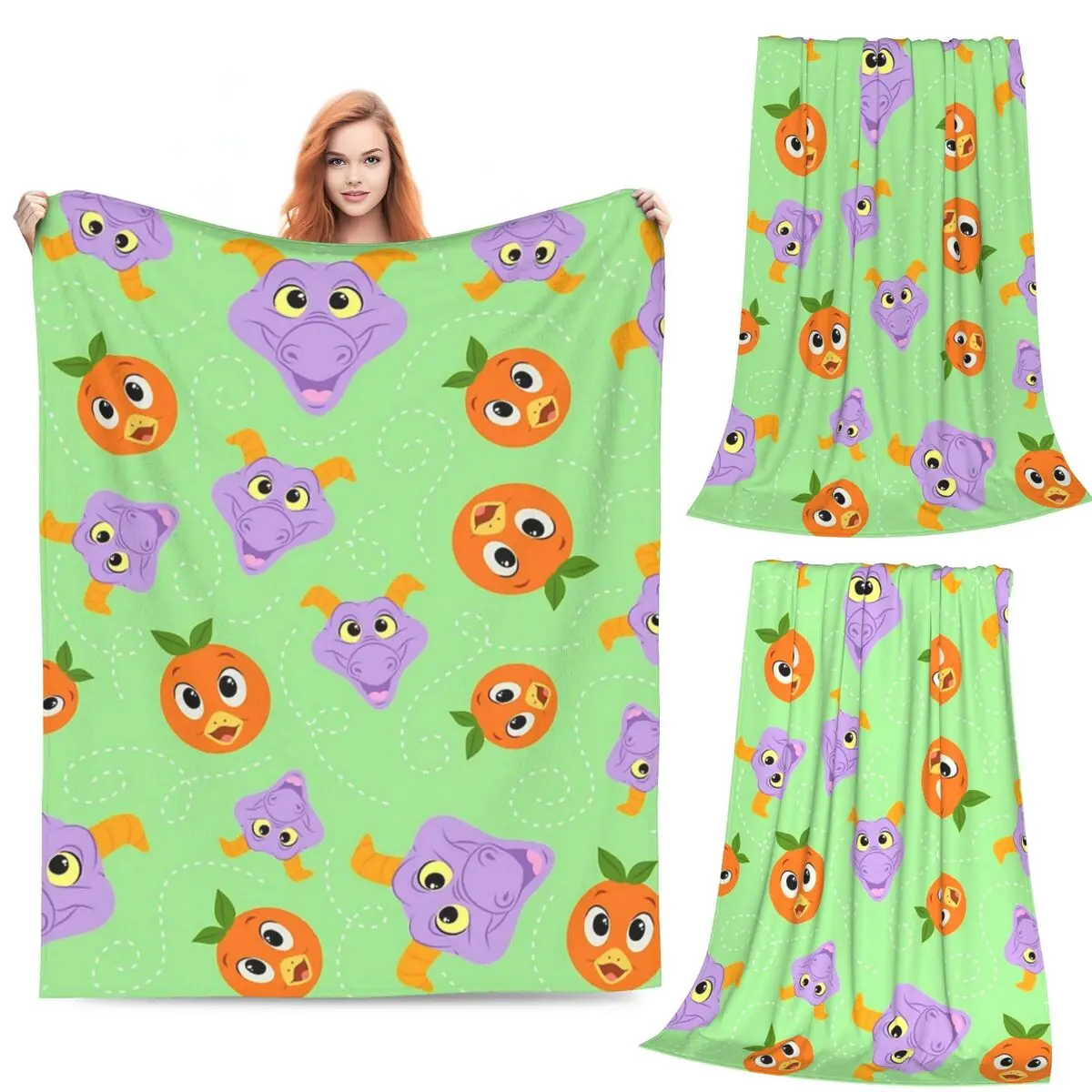 

Festival Fresh - Figment And Orange Bird (green) Blankets Fleece Throw Blankets for Home Bedroom Travel Throws Bedspread Quilt