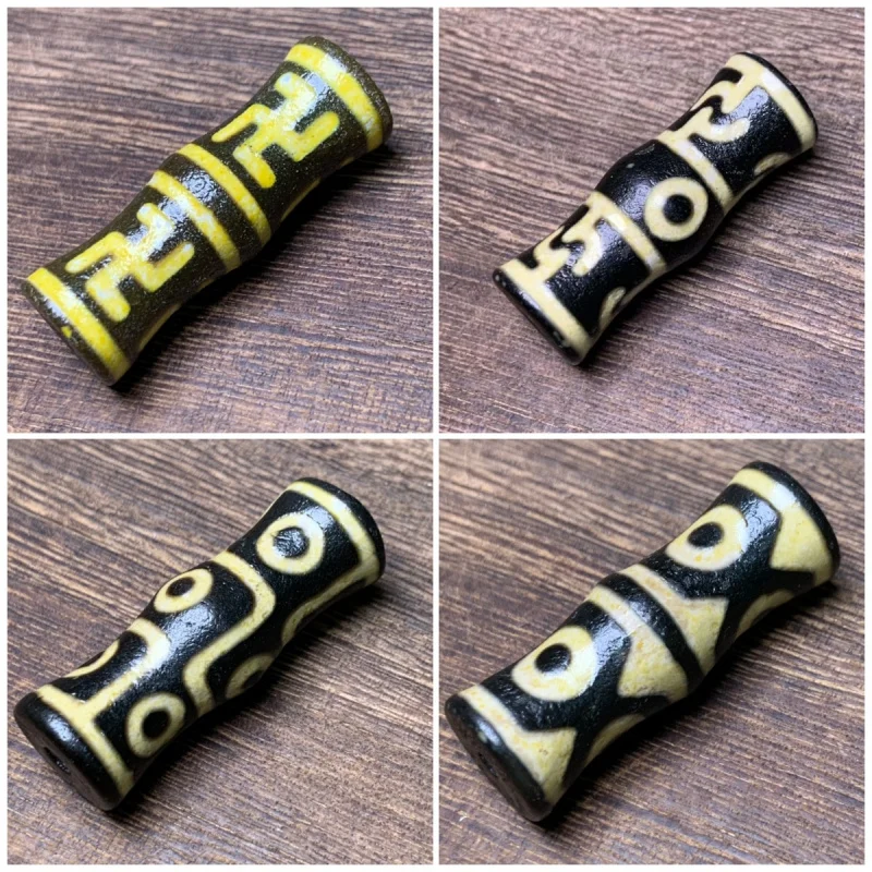 Tibetan Weathering Pattern Six Eyes Beads Joint Pendant Men and Women Ethnic Style Old Agate Ornament