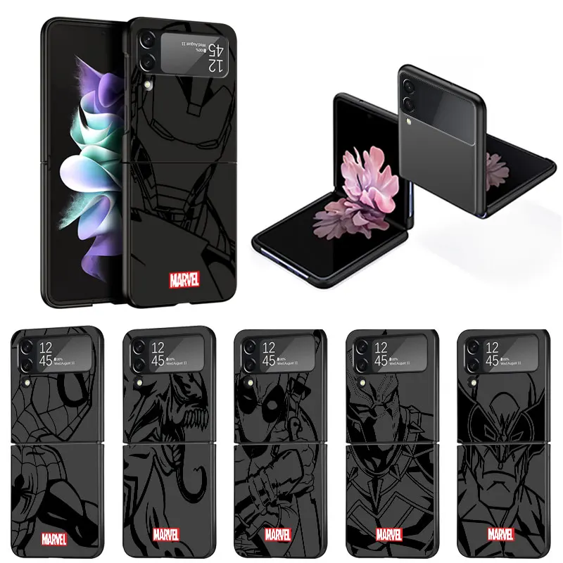 Marvel Spiderman Ironman Cases for Samsung Galaxy ZFlip3 zflip Z Flip 4 5G Z Flip 3 Flip4 Flip3 Shockproof Cover Black Bumper