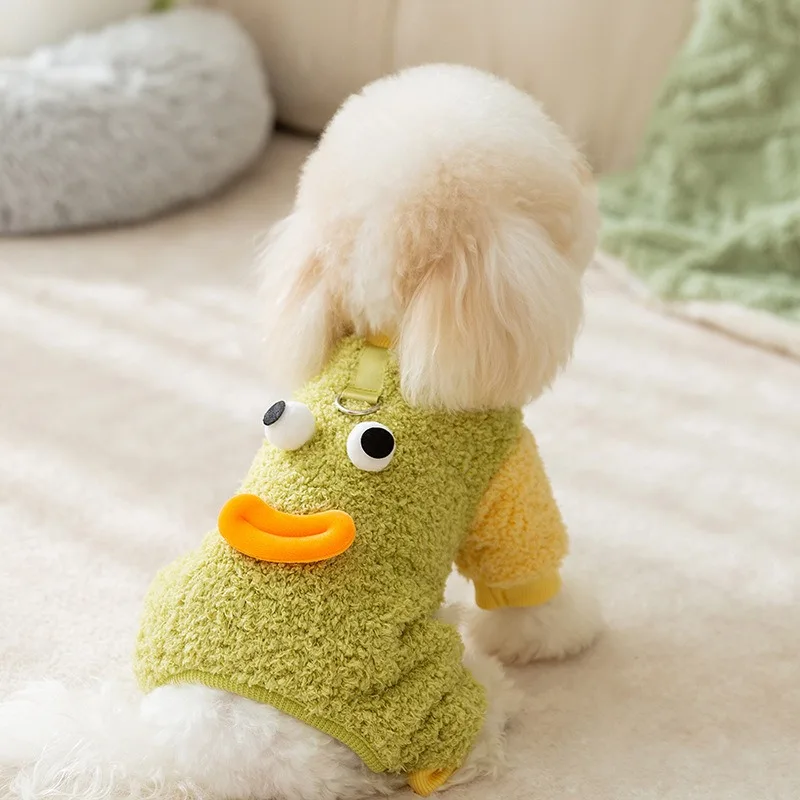 

Winter Dog Clothes Clashing Color Sausage Mouth Traction Four Legs Fleece Pet Warm Clothes Bichon Teddy Jumpsuits