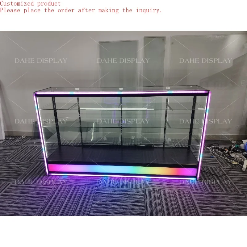 

Custom.Newest Design Vitrine Display Cabinets with Led Light Smoke Shop Shelves Tobacco Store Aluminum Frame Glass Locking Showc