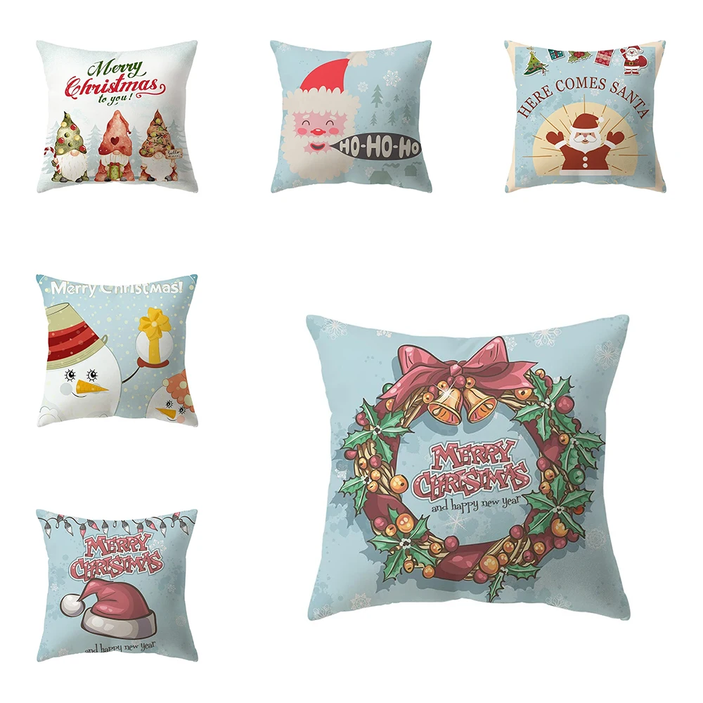 Cute Santa Claus Christmas theme printed pattern cushion cover for home living room sofa decoration square pillow cover