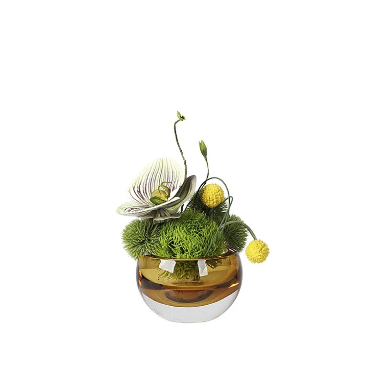 PYJ modern light luxury glass vase flower arrangement simulation flower small fresh round flower device
