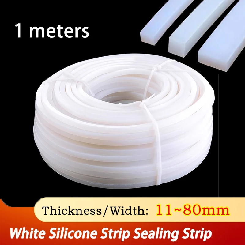 1 Meters Thickness: 11~50mm Width: 11~80mm White Solid Silicone Rubber Sealing Strip High Temperature Resistant Wear-resistant