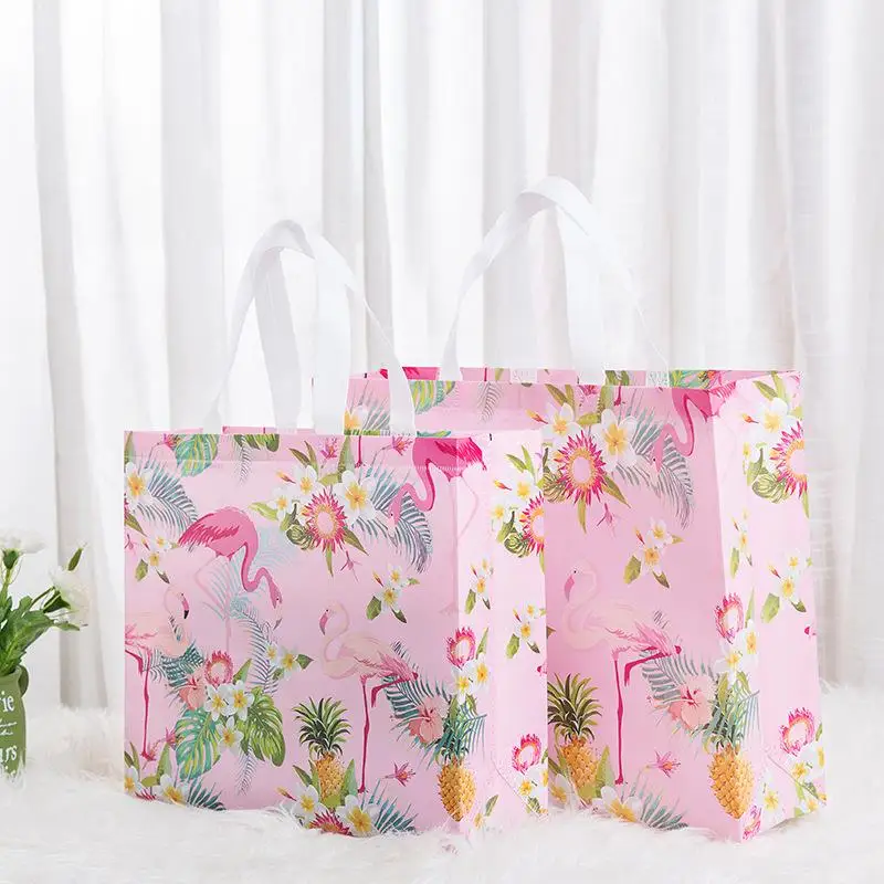 Fashion Pink Flamingo Printed Shopping Bag Non-Woven Fabric Eco Shopping Pouch Reusable Tote Handbag Travel Grocery Folding Bags