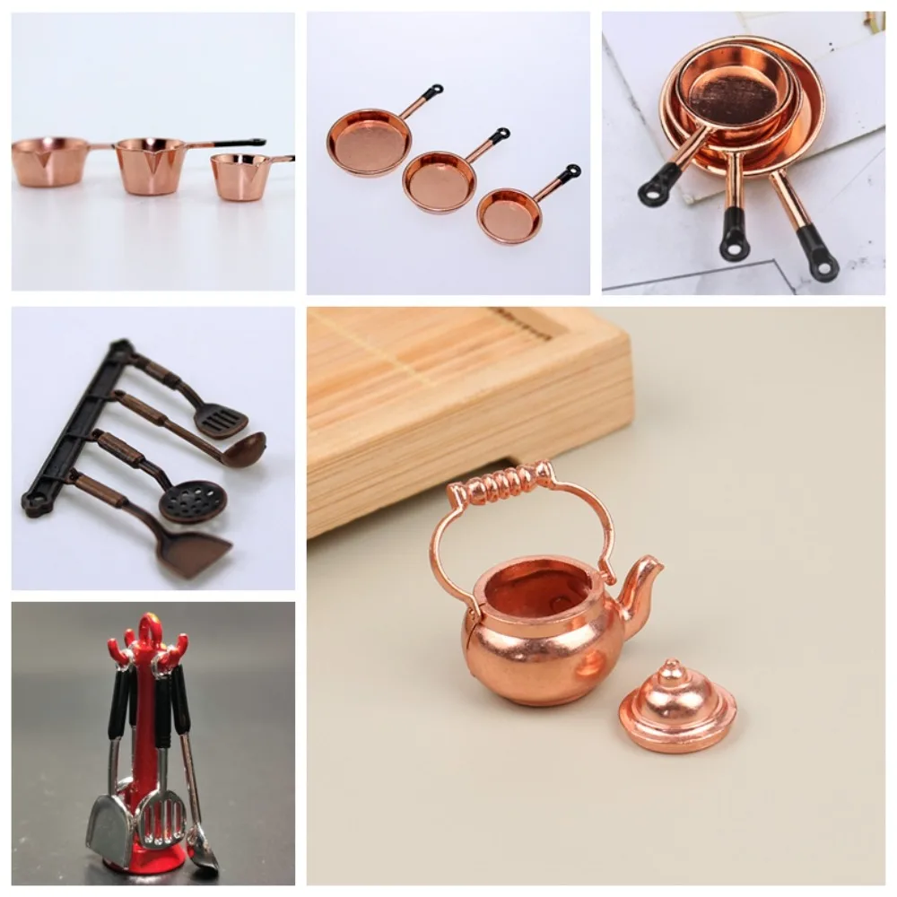 Kettle 1:12 Mini Kitchen Utensils Sets Cookware 1:12 Scale Doll Kitchen Set Alloy Mini Mini Kitchen Cooking Kit Mini Play House