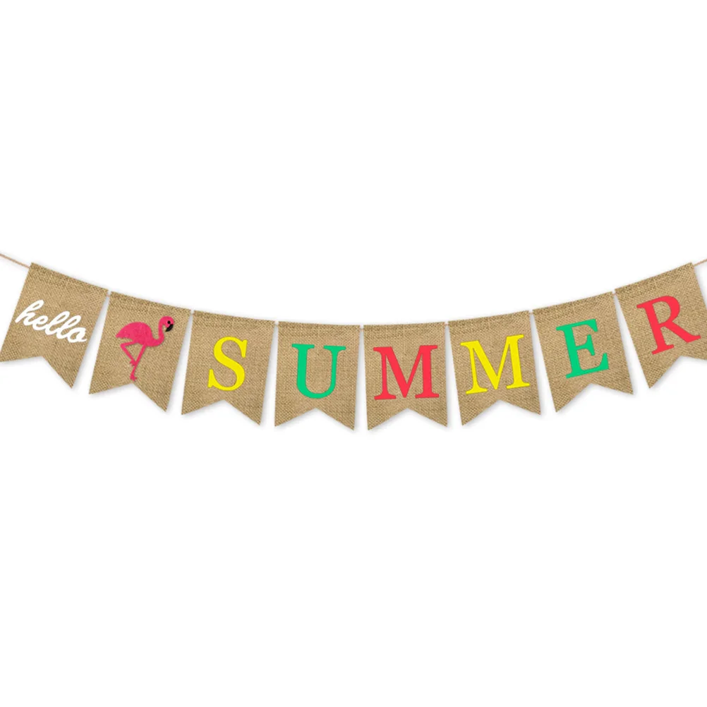 

2 pcs Hawaiian Themed Flag Banner Flamingo Pineapple Bunting Burlap Summer Party Hanging Decoration Indoor Outdoor