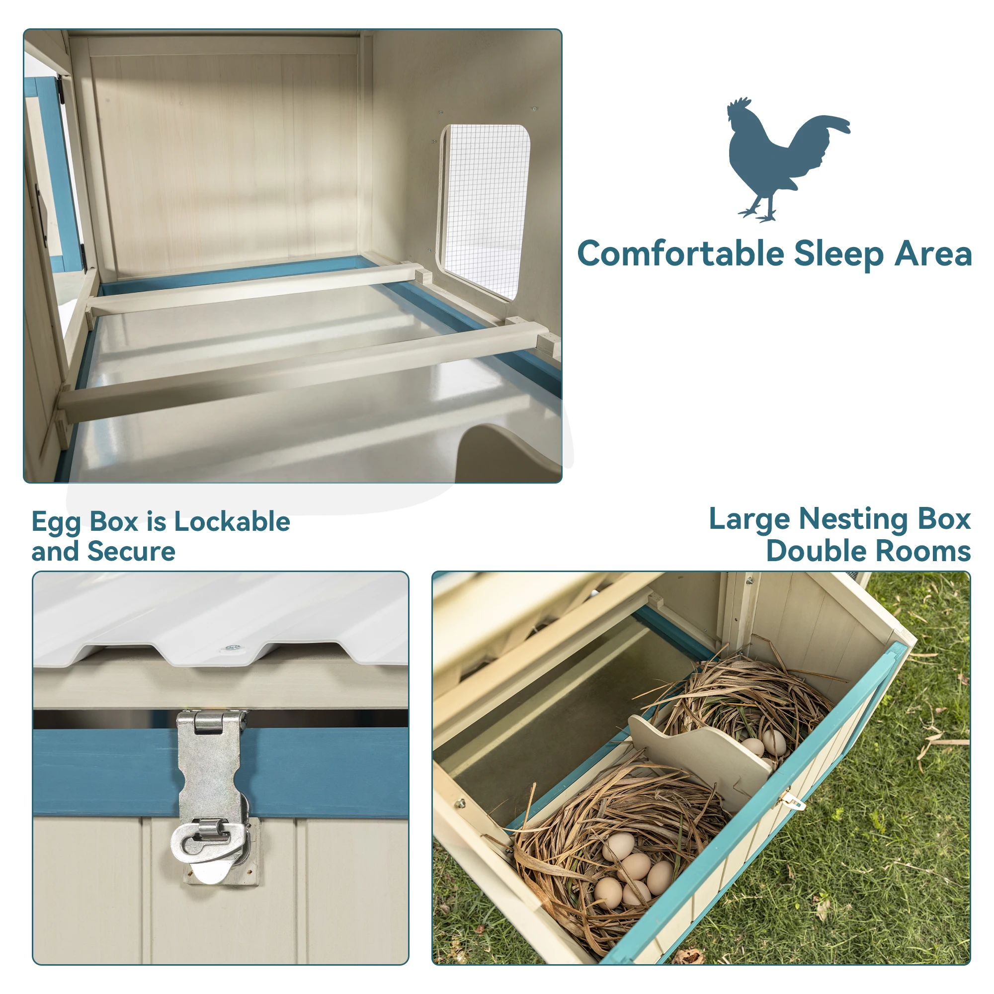 Weatherproof outdoor chicken coop with waterproof PVC roof. Outdoor chicken coop with removable bottom for easy cleaning.Large s