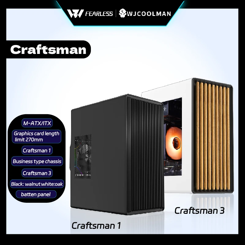 

WJCOOLMAN Craftsman MATX ITX PC case Glass transparent/business case gabinetes gamers USB3.0 desktop computer mini case