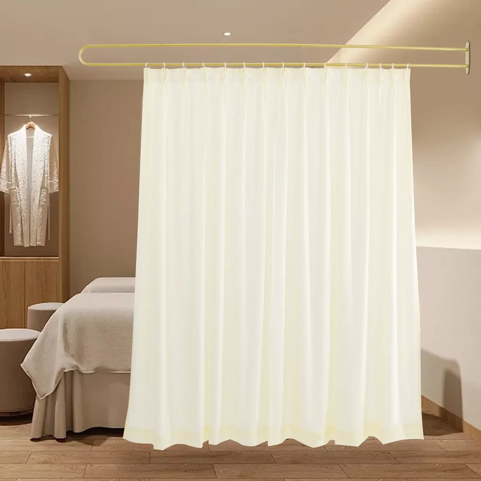 Partition Curtain With U-Shape Tube Privacy Partition Curtain Room Divider Bracket with Fabric