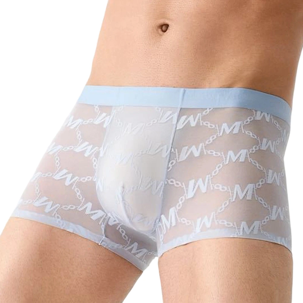 

Men Jacquard Briefs Mesh Bikini Boxer Shorts Ultra-thin Lingerie Ultra Hot Cooling Underwear Panties Sheer Trunks Underpants