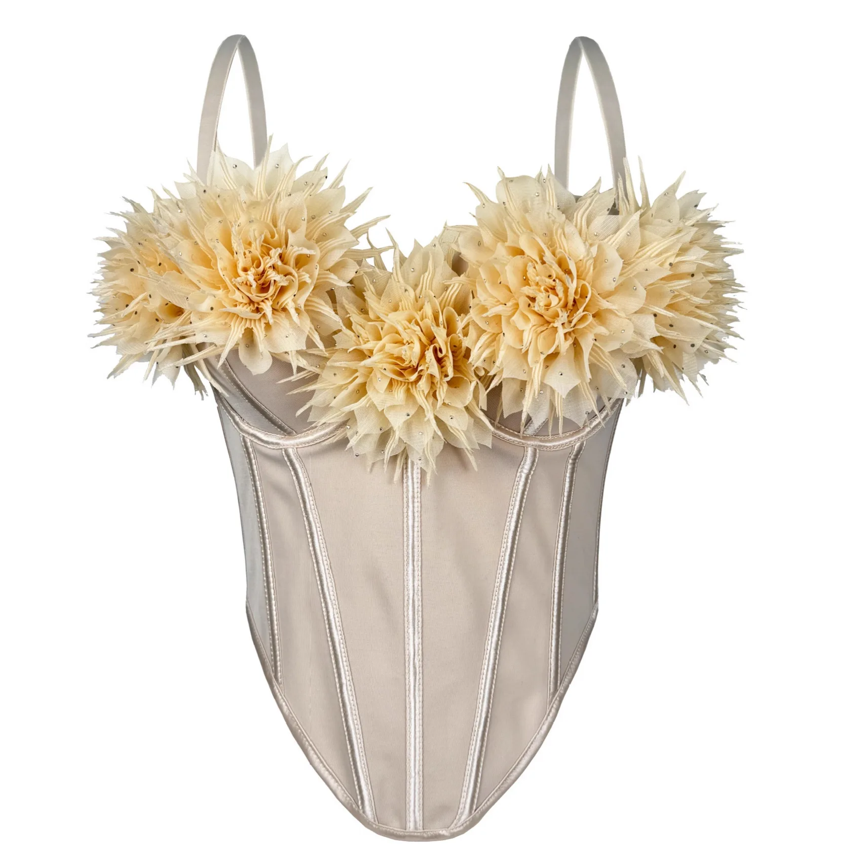 

Sexy Sheer Mesh Bustier Top with 3D Floral Decor, Women's Boned Corset for Clubbing, Y2K French Style Push Up Camisole