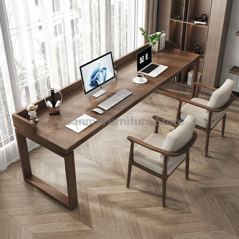 Rustic Walnut Solid Wood Table Chair Set Work Study Gaming Computer Desk and Chairs Simple Home Office Furniture Desk with Chair