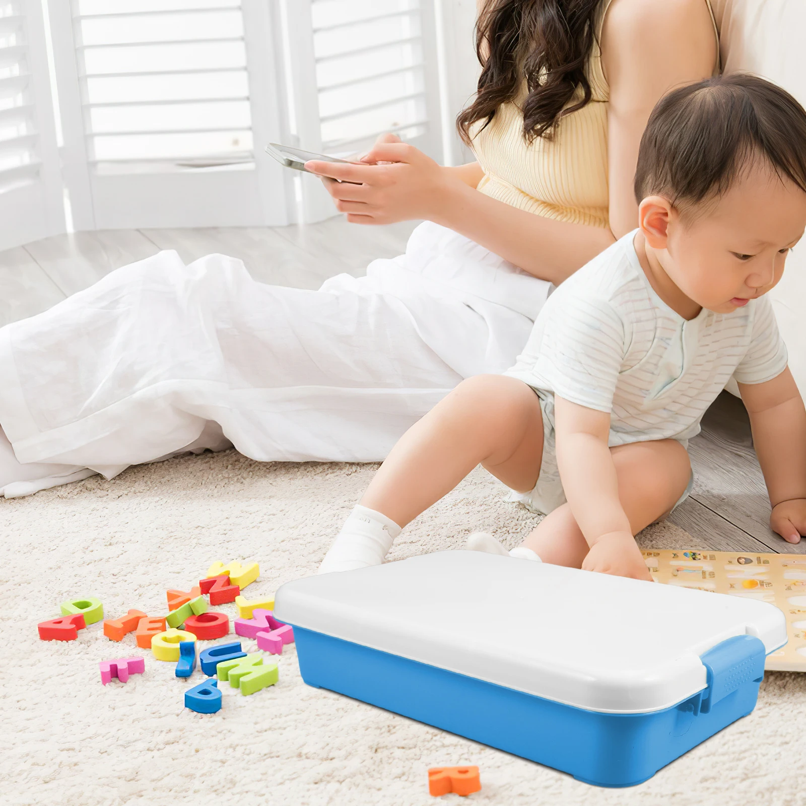 صينية رمل محمولة مع غطاء صندوق رمل بلاستيكي صغير للأطفال في الفناء الخلفي على الشاطئ، حل تخزين عالي التحمل للاستخدام الداخلي في الهواء الطلق #5