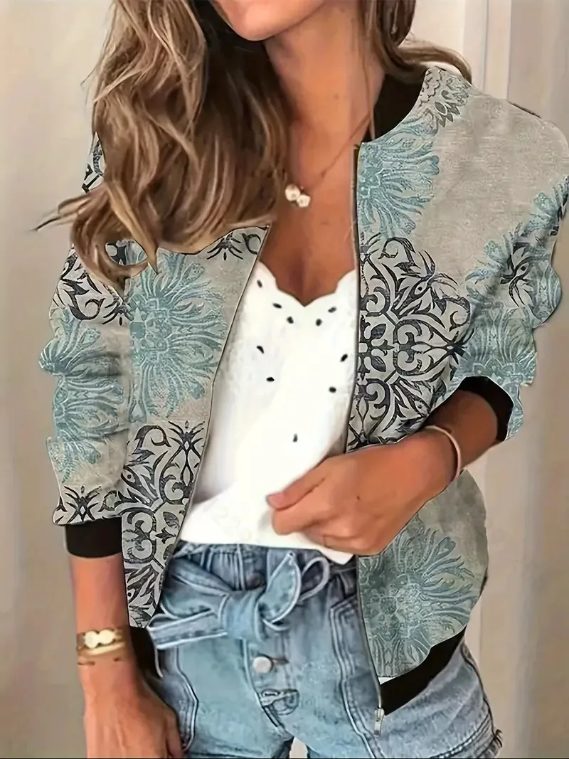 2024 New Cross border European and American Fashion Leisure Versatile High quality Ethnic Printed Women's Jacket WL009