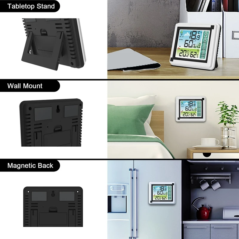 Touch Screen Weather Station With Wireless Sensor Alarm Clock, Thermometer, Hygrometer, Sunrise And Sunset Times