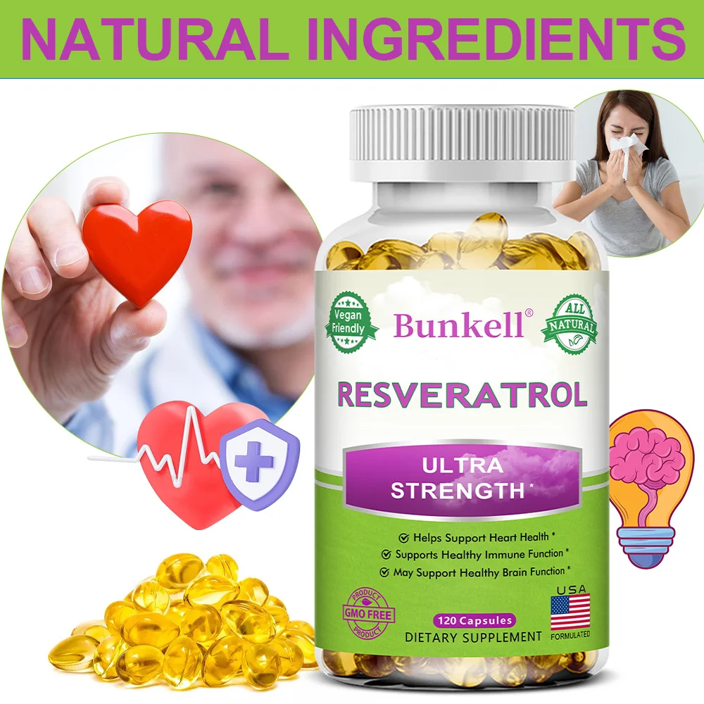 

Resveratrol 1000 мг, 120 капсул — поддерживает здоровье сердца, мозга и иммунитета — веганский, безглютеновый, без ГМО