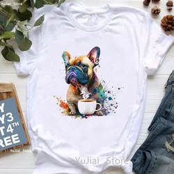 Cute French Bulldog Puppy Print T Shirt Girls Funny White Tshirt Women Harajuku Kawaii Dog Lover T-Shirt Female