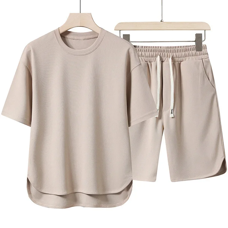 

Trend breathable short sleeve shorts set high quality fashion 2025 summer men's casual short sleeve round neck T-shirt fitness j