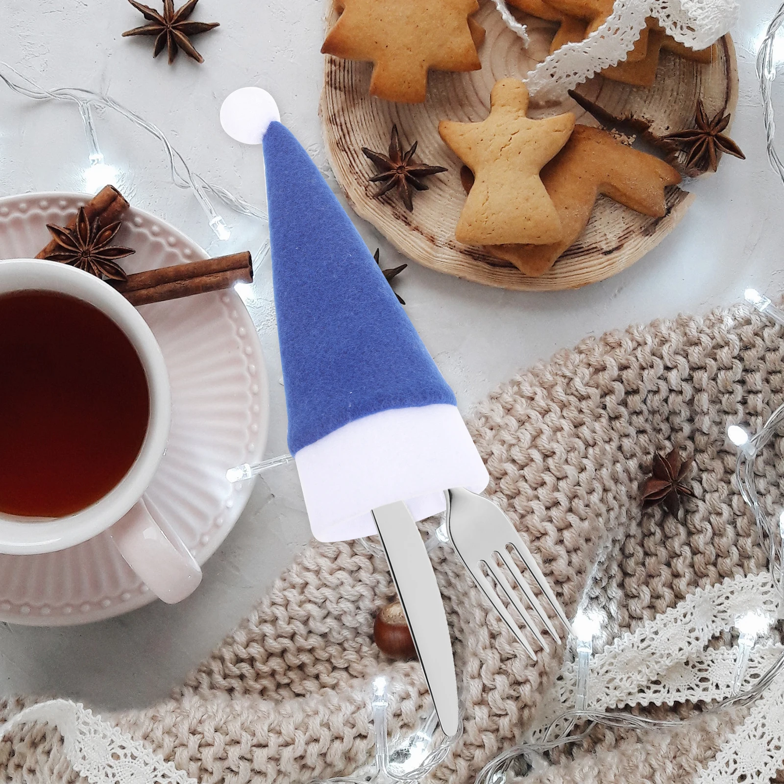 

10 Pcs Christmas Hat Knife and Fork Bag Small Lollipop Hats Decorations Candy Dining Table