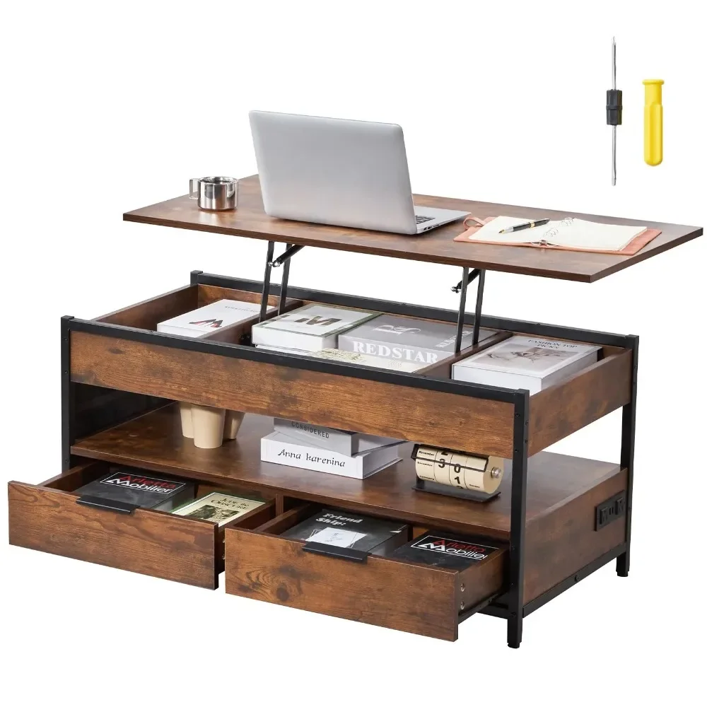 

Lift Top Coffee Table 39.4" Rectangle Coffee Table with Light & USB Brown