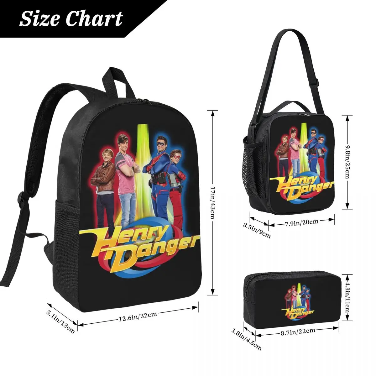 

Henry Danger Secret Identities Backpack Student BookBag School Bag Laptop Shoulder Bags 3ps Insulated Lunch Bag Pencil Case