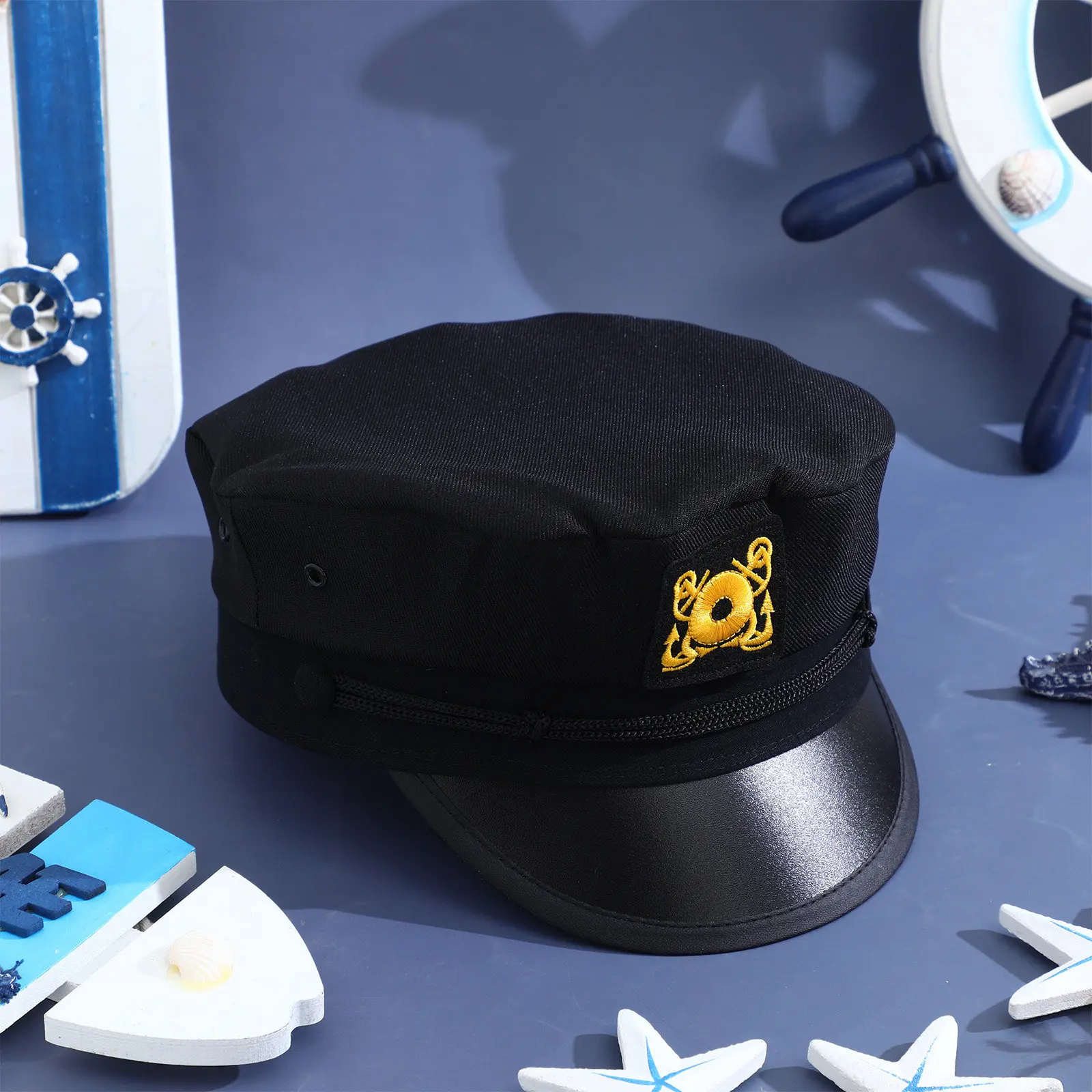 

Black Captain Hat Polyester Curved Brim Sun Hat for Outdoor Activities Boating Sailing Hiking Beach Travel Vacation Party