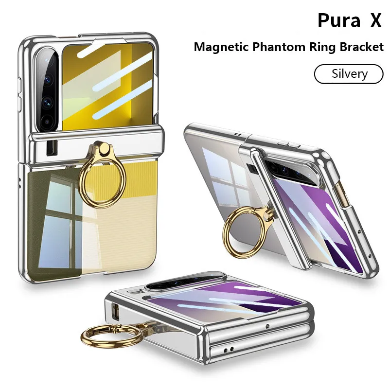 

Magnetic Phantom Ring Bracket Case For Huawei Pura X 5G With Bottom Bracket Screen Protector