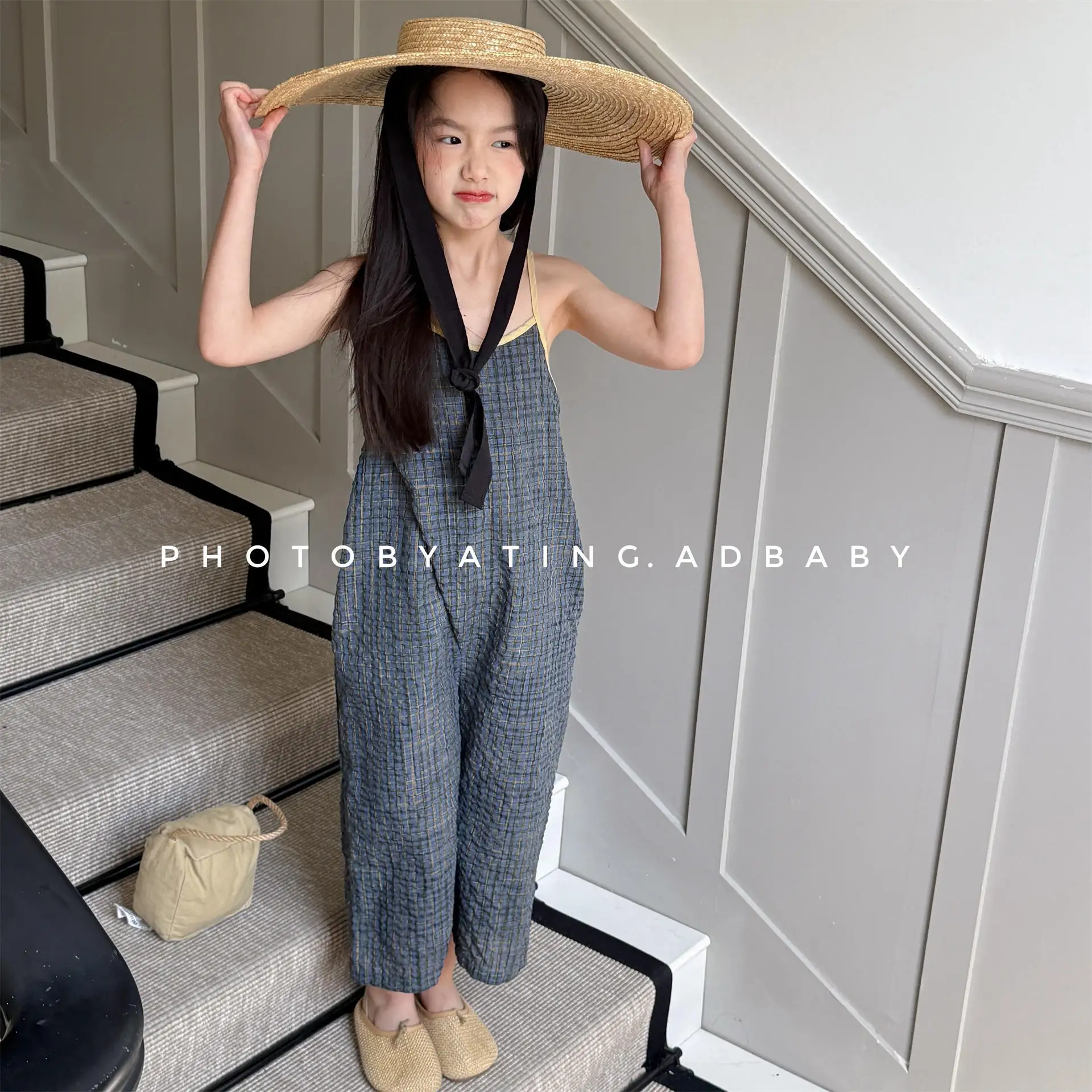 2026 Summer New Children Sleeveless Jumpsuit Girls Sling Trousers Kids Loose Playsuit Baby Casual Pants Thin Cotton Baby Clothes
