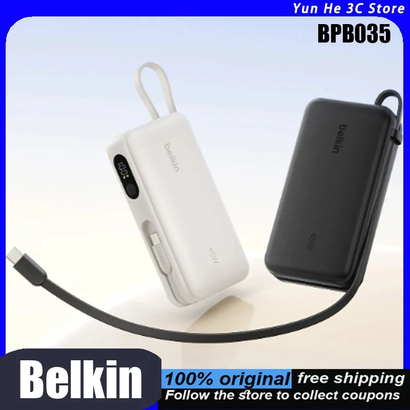 Belkin Portable Power Bank 45W Fast Charge 10000mAh Built In USB C Cable 3C Certified Digital Display Travel Suitable For Iphone