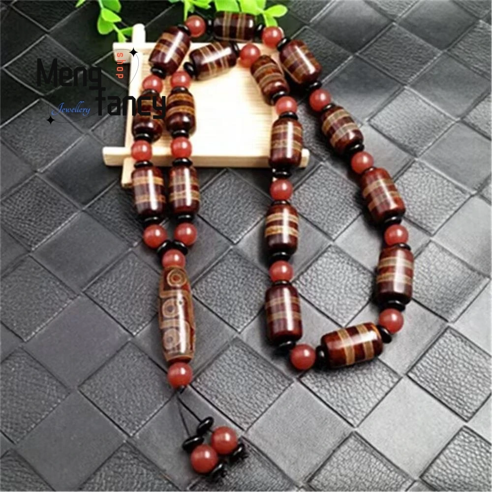 عالية الجودة الرجعية تسعة عيون العقيق الطبيعي البوذية سبحة صلاة تمائم سترة سلسلة أفضل بيع مجوهرات الأزياء هدايا العيد