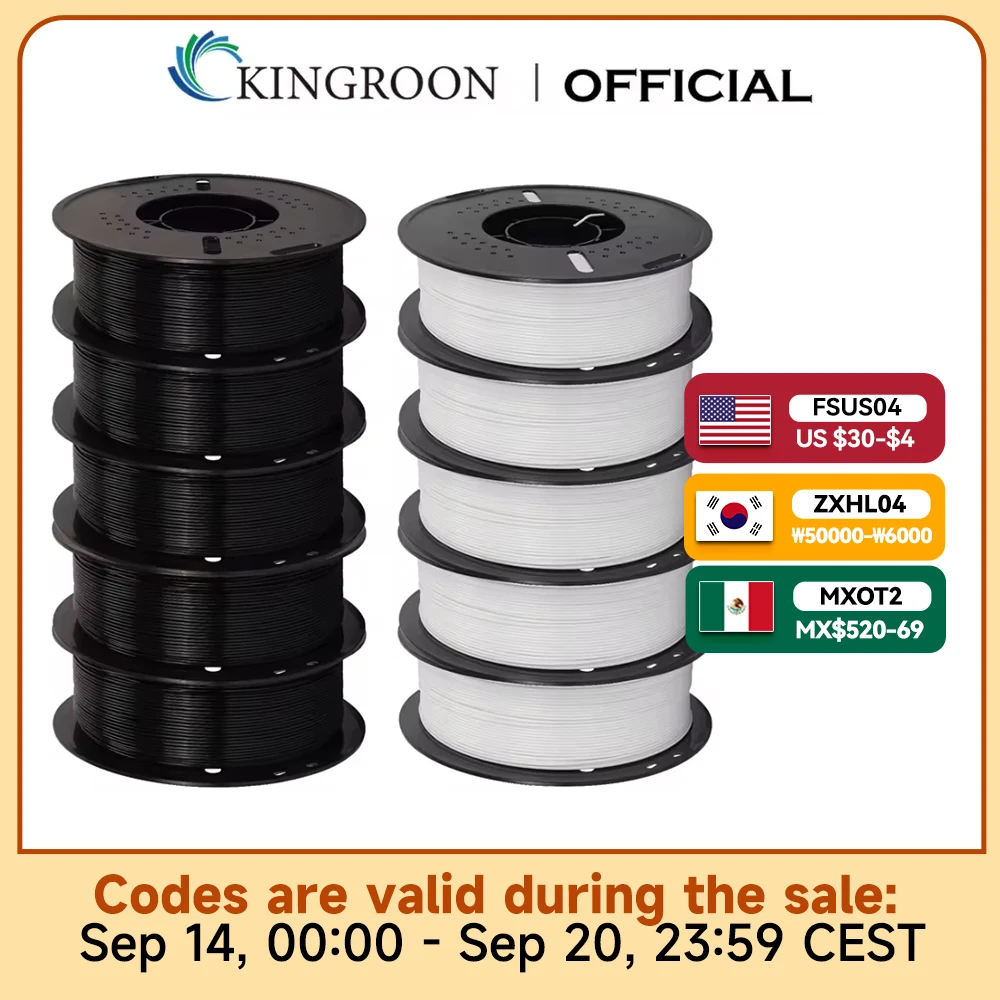 KINGROON 10KG PLA/ ABS/ PETG Filament 1.75mm Black White Gray , Wholesale 10 Rolls PLA ABS PETG Plastic For 3D Printer