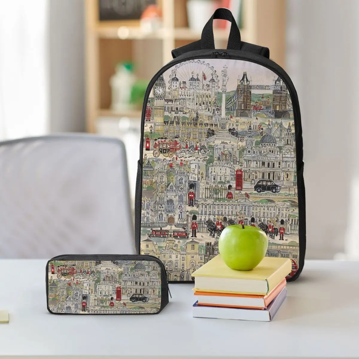 Vibrant London Big Ben London And Red Bus Backpack Kids BookBag School Bag Shoulder Bags 3ps Insulated Lunch Bag Pencil Case
