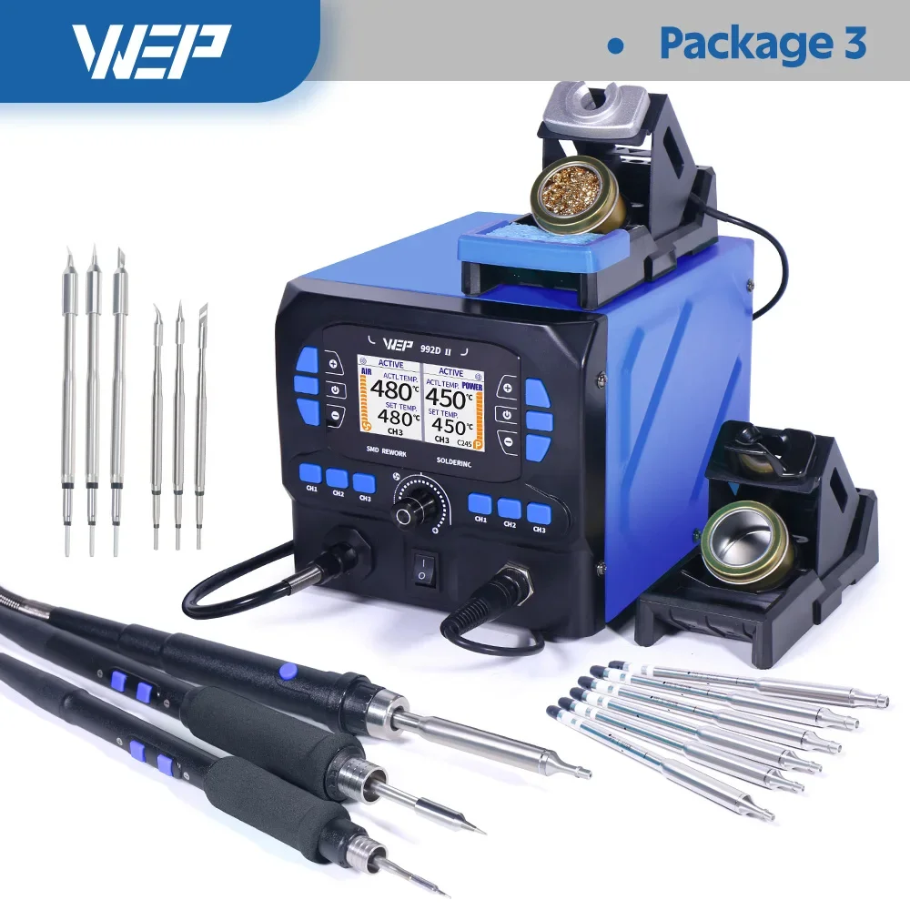 WEP 992D-II 2 In 1 LCD Display Micro Hot Air Pencil Precision C210 Soldering Iron Rework Station