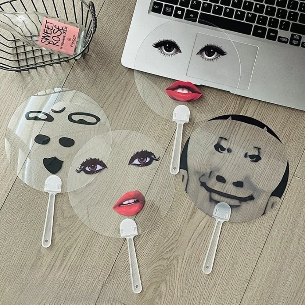 6Pcs Exaggerated Funny Creative Expression Fan Transparent Round Novelty Fan Portable Cooling Hand Fan Summer