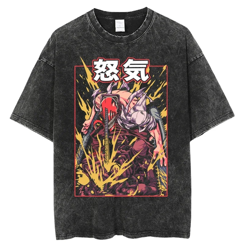 

New Chainsaw Man Japanese Anime Print T Shirts Men Harajuku Short Sleeve Loose Washed T Shirt Oversize Loose Streetwear top